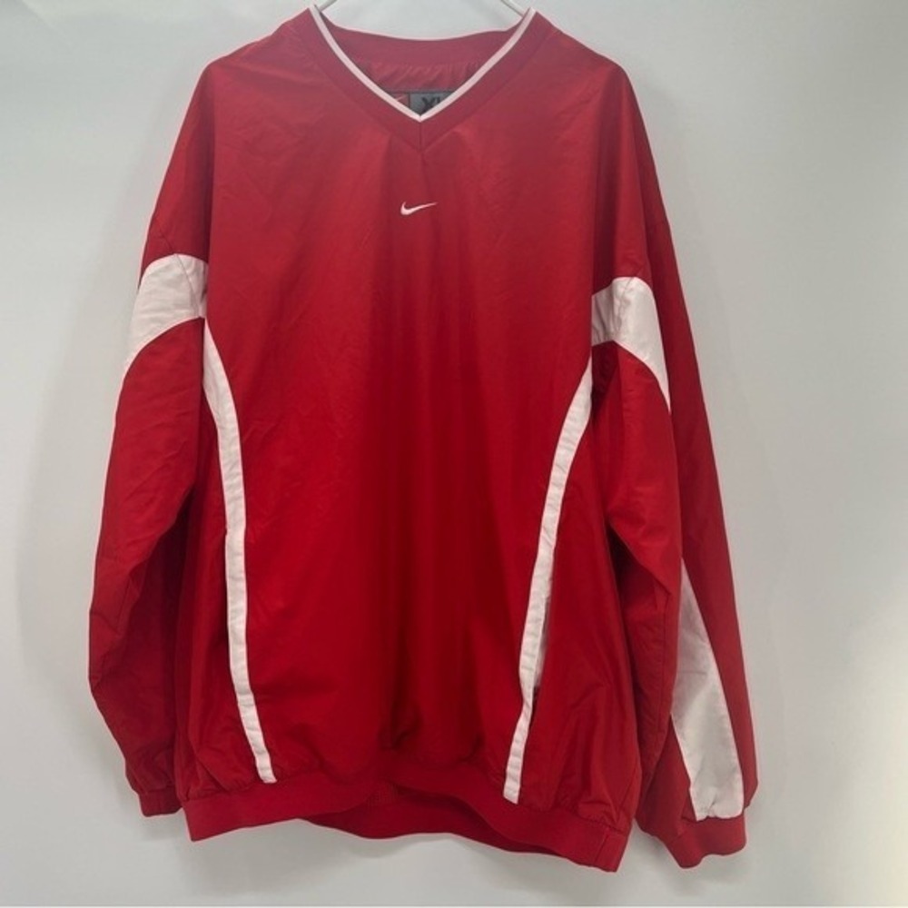 Nike Team Clima-Fit Pullover Windbreaker Red White Men's XL V-Neck Korea Vintage